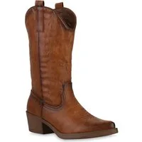 VAN HILL 840208 Cowboystiefel Damen Cowboystiefel Stiefel Stickereien Holzoptikabsatz