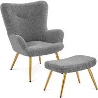 Yaheetech Relaxsessel Ohrensessel mit Hocker, Loungesessel mit Klappbarer Rückenlehne