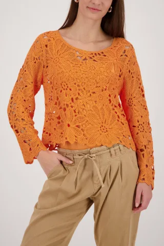 monari - Strickpullover mit Cornelly-Häkelmuster - Gr. - 40