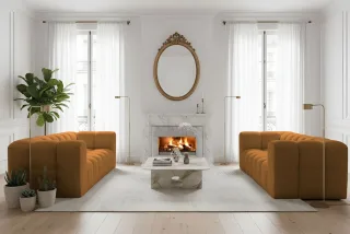 Sofaset Designersofa SOLVIE 3-3 in Stoff Moly Orange