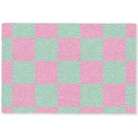 MuchoWow Fußmatte Schachbrettmuster - Grün - Rosa - Würfel, Rechteckig, innen Schmutzfangmatte, Tür, Schmutzfänger Flur, Teppich 60x40 cm