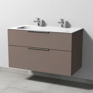 Sanipa 3way Keramik-Set Finion Keramik-Doppelwaschtisch und Unterbau mit 2 Auszügen, Taupe-Matt UP4031T