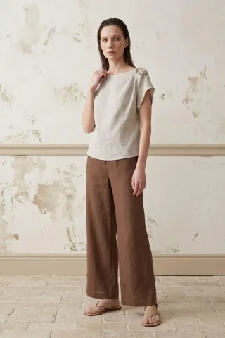 Baumwoll-Popeline Bluse mit Bootsausschnitt und Schleife