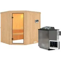 Karibu Saunahaus Innensauna Ella mit 9kW Bio Ofen und Steuergerät Easy, nordische Fichte, Karibu Qualität
