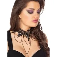 Metamorph Textilband Gothic Halsband mit schwarzer Brosche, Elegant-düsterer Choker für Goths und Vampire