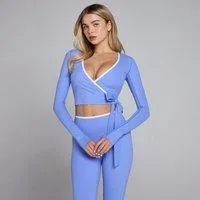 MP Damen Tempo Kontrast Wickel-Top - Kornblumenblau - XL