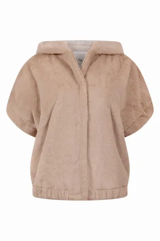 Nukus - Webpelz-Gilet mit Kapuze beige - Gr. - S