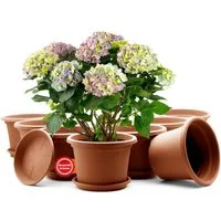 BigDean Blumentopf 8 Stück Pflanzkübel mit Untersetzer rund ø 20 cm Terracotta (Set, 8 St., Pflanztopf), Zeitloses Design, Mit Untersetzer, Hochwertiges Material, Wetterfest