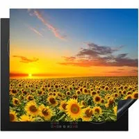 MuchoWow Herd-Abdeckplatte Blumen - Sonnenblume - Sonnenuntergang - Nacht - Orange, Vinyl, (1 tlg), Ceranfeldabdeckung Küche, Herdabdeckplatte Einteilig, 60x52 cm