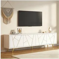 Merax Lowboard mit goldenen Akzenten (1 St), TV-Schrank mit 4 Türen, viel Stauraum & Metallbeinen, 190x40x51,5cm
