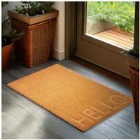 BRUBAKER Fußmatte Hello - 45 x 75 cm Schmutzfangmatte aus 100% Kokos - 3D Fußabtreter, Rechteckig, Höhe: 16 mm, Türmatte für Außen und Innen - Wetterfest und Rutschfest - Braun