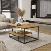 Design Möbel Couchtisch Moderner Couchtisch mit Ablage Stahlgestell, 90x60x48 cm