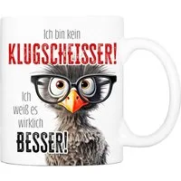 Cadouri Tasse mit Spruch KLUGSCHEISSER Kaffeetasse Büro Arbeit, Geschenk, Keramik, Kaffeebecher, Geschenkidee Arbeitskollege, lustig, Humor, 330 ml