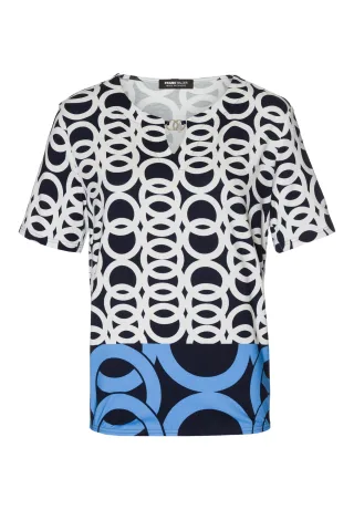 FRANK WALDER - Shirt NOS mit femininem Kreisdessin ink/ecru/malibu blue - Gr. - 40