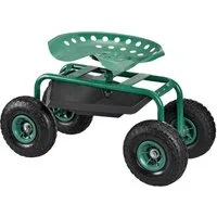 pro.tec Schubkarre, Fahrbarer Gartensitz bis 135 kg Rollsitz 81 x 44,5 x 54 cm Grün