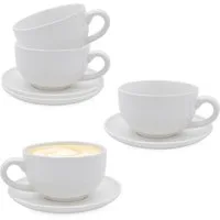 Spetebo Kaffeeservice Cappuccino oder Kaffee Tassen mit Unterteller weiß (8-tlg), 4 Personen, Porzellan, Tassen mit Unterteller, Porzellan, Tee