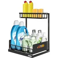 GarPet Küchenregal Spülschrank Organizer ausziehbar Küche Bad Metall Gewürzregal schwarz