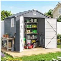 Outsunny Gerätehaus 4,1m³, mit Pultdach, mit Abschließbar Tür, Fenster, BxT: 240x190 cm, (Gartenhaus, 1 St., Geräteschuppen), aus Kunststoff, für Hinterhof, Garten, Grau