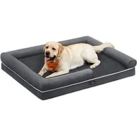 FEANDREA Hundebett Orthopädisches, Bezug abnehmbar und waschbar, rutschfeste, Hundekissen, Hundekorb, Hundesofa, erhöhte Ränder, 135 x 107 x 23 cm