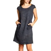 Caspar Sommerkleid SKL022 Damen Sommer Leinenkleid mit Paisley Print bis Größe 50 Luftig leicht, figurumspielende Form, mit seitlichem Jersey-Einsatz