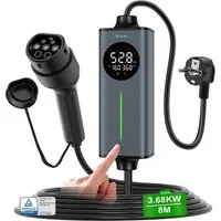 GONEO Elektroauto-Ladestation, Typ 2 Ladekabel Schuko, 3,7kW / 16A, 1-phasig, Tragbares Elektroauto-Ladegerät, Einstellbare Ladeleistung & Timer
