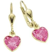 Firetti Paar Ohrhänger Schmuck Geschenk Gold 333 Ohrschmuck Patentbrisur Herz Glitzer, mit Zirkonia (synth)