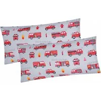 Heubergshop Kissenbezug, (2 Stück), 2er Set 40x80cm - Feuerwehr Grau Rot Kinder (EW-Feuerwehr-40x80)