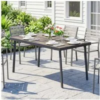 Outsunny Gartentisch Terrassentisch für 6 Personen mit Holzoptik (Balkontisch, 1-St., Esstisch für Garten), Stahlgestell, Grau, 145 x 85 cm