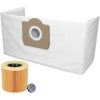 McFilter Staubsaugerbeutel geeignet für Kärcher (10 Stück) + 1 Filter, passend für Nass- Trockensauger WD3P WD 3 P, 11 St., Alternative für 6.959-130.0 (Beutel), 6.414-552.0 (Patronenfilter)