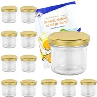 MamboCat Einmachglas 12er Set Sturzglas 125 ml Marmeladenglas Einmachglas goldener Deckel, Glas