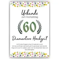 Tigerlino Poster 60. Hochzeitstag Geschenk Deko Diamantene Hochzeit Urkunde