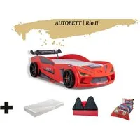 Aileenstore Autobett Rio II (4 teilig), Kinderbett 90 x 200 cm, inkl. Lattenrost, Heckspoiler LED-Beleuchtung