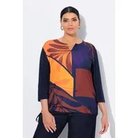 Ulla Popken T-Shirt Shirt Blätter Oversized Tunika-Ausschnitt 3/4-Arm