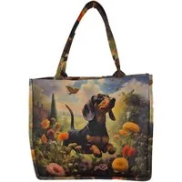 Einkaufszauber Shopper Shoppertasche Dackel - Strandtasche Totebag Handtasche, Dackel jagt Schmetterlinge auf der Wiese