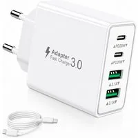 ibettertec USB C Ladegerät 40W Schnellladegerät mit 1,5 m TPE Datenkabel, Schnelllade-Gerät (Handy Ladegeräte 4 Ports, USB-C & USB-A Mehrfachstecker für Smartphone, Tablet, iPhone und Samsung)