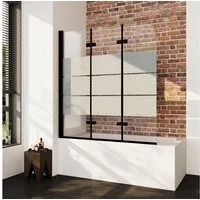 Boromal Badewannenaufsatz 3 teilig Faltwand Duschwand für Badewanne faltbar Badewannenfaltwand, Schwarz Chrom Milchglas Aluprofile, (Badewannenaufsatz Schwarz Weiß Chrom Milchglas, 120x140, 130x140, 140x140, 150x140, 160x140cm), Sicherheitsglas