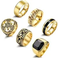 LuxusKollektion Ring-Set Ringe Edelstahl Herren keltische Knoten Biker Gothic Gold 69 (22.0)
