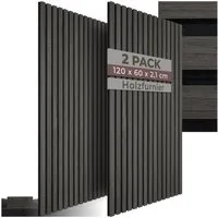 tectake Wandpaneel Akustikpaneele aus MDF und Echtholzfurnier - Eiche schwarz, BxL: 60x120 cm, 0.72 qm, (Holzpaneele Sonic Wall, 2-tlg., Größe flexibel anpassbar) schallabsorbierender Filz, einfache Montage mit Kleber oder Schrauben