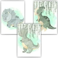 Tigerlino Poster Niedliche Dinosaurier Bilder 3er Set Kinderzimmer Dino Dekoration