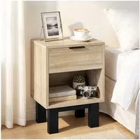 HOMCOM Nachttisch mit Schublade, offenes Fach (Nachtschrank, 1-St., Nachtkommode), für Schlafzimmer, Wohnzimmer, Eiche, 35 x 26 x 50 cm