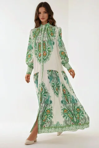 Bedrucktes Maxi-Kleid mit langen Ärmeln