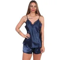 EloModa Capri-Pyjama Damen Satin Nachtwäsche Pyjama Set Shorty mit Spitze, S M L XL 2XL (2 tlg)