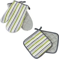 Delindo Lifestyle Topfhandschuhe Ofenhandschuhe, Topflappen, (4er Sparset, 4-tlg., bestehend aus 2x Ofenhandschuh + 2x Topflappen), Hitzebeständig bis 250 °C für maximal 15 Sekunden