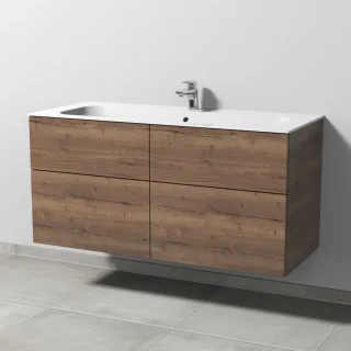 Sanipa 3way Keramik-Set Finion Keramik-Waschtisch und Unterbau mit 4 Auszügen, Eiche-Tabak SM40250