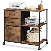 DEVAISE Aktenschrank Rollcontainer mit 3 Schubladen & 2 Ablagen, Mobiler Aktenschrank (Druckertisch für DIN A4/Legal/Letter, Breit 75cm) Schubladenschrank auf Rollen für Büro & Home Office