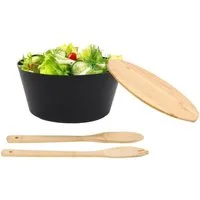 Cheffinger Salatschüssel 4-tlg. Bambus Salatschüssel Set - inkl. Servierbesteck Gabel & Löffel, (4-tlg), ø25 cm