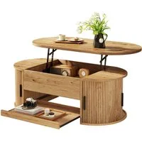 Merax Couchtisch mit Hebefunktion, Sofatisch mit verstecktem Stauraum, gebogenen Seiten (110 L x 55 B x 55 H cm, 1-St), Wohnzimmertisch mit seitlichen Schiebetüren und ausziehbarer Ablage