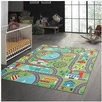 TeppichHome24 Teppich Spielteppich - Straßenteppich in Grün, rechteckig, Höhe: 10 mm
