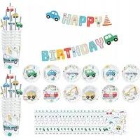 PartyPal Pappteller Komplett-Set Kindergeburtstag Auto 57 Teile – Teller, Becher