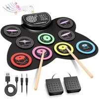 AKKEE E-Drum Schlagzeug Elektronisch Drum Set, 9 Pads Aufrollbar, Eingebauter Stereo-Lautsprecher, Unterstützt einen Kopfhörerausgang